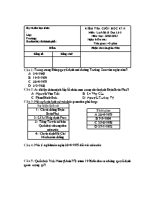 Bài kiểm tra Cuối học kỳ II môn Lịch sử và Địa lí Lớp 5 - Năm học 2020-2021 (Có đáp án)